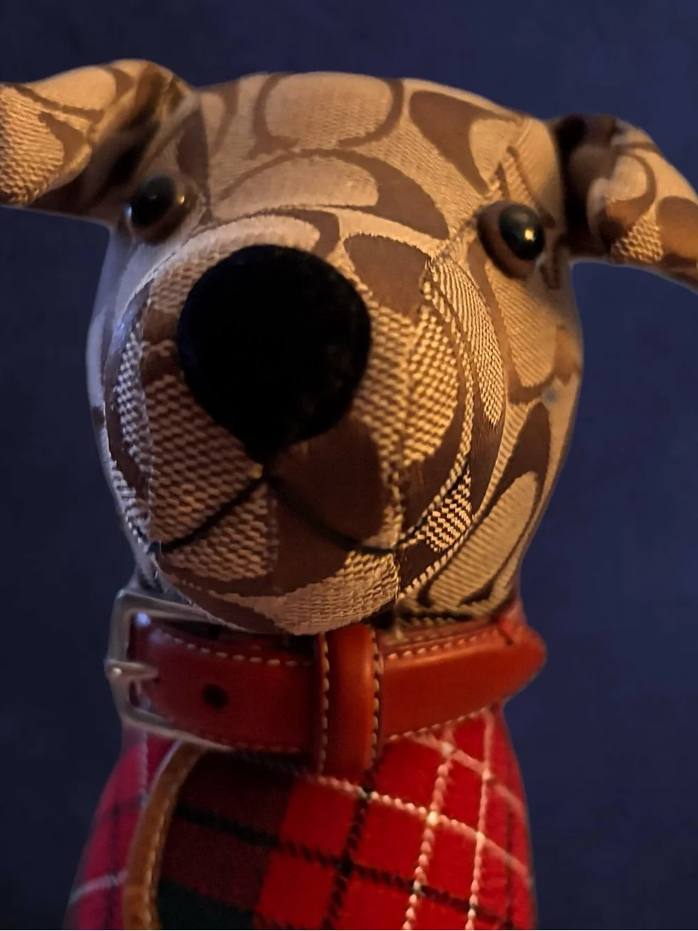 RARE Coach Signature Plaque-Pattern Dog Figure with Red Plaid Jacket